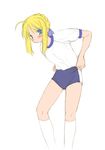  artoria_pendragon_(all) buruma fate/stay_night fate_(series) gym_uniform kasuga_yukihito saber single_vertical_stripe solo 