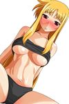  blonde_hair blush breasts camisole fate_testarossa large_breasts long_hair lyrical_nanoha mahou_shoujo_lyrical_nanoha_strikers midriff panties red_eyes shirt_lift solo underboob underwear yuuki1103 