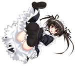  black_hair blush chu copyright_request dress maid panties pantyshot solo thighhighs twintails underwear yellow_eyes 