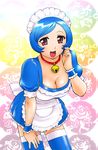  bell bell_collar blue_hair breasts cleavage collar doraemon doraemon_(character) hairband happy large_breasts maid red_eyes short_hair solo thighhighs ueyama_michirou 