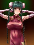  :p armpits bad_id bad_pixiv_id braid brown_eyes bun_cover china_dress chinese_clothes double_bun dress face goe green_hair gundam gundam_00 hair_grab long_hair solo tongue tongue_out twin_braids wang_liu_mei 