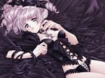  bad_id bad_pixiv_id bed choker copyright_request cross cross_patty drill_hair gothic greek_cross jewelry lingerie moonstone necklace solo underwear white_hair 