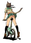  animal_ears ass bad_id bad_pixiv_id bicycle branch_(blackrabbits) brown_hair cat_ears cat_tail final_fantasy final_fantasy_xi folding_bicycle ground_vehicle kneehighs midriff mithra panties pantyshot pink_panties pleated_skirt school_uniform serafuku simple_background skirt skirt_lift socks solo tail tall_bicycle twintails underwear white_background 