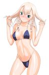  bikini blonde_hair blue_eyes blush braid hair_over_shoulder original solo swimsuit twin_braids yuuki1103 