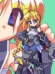  ahoge armor blonde_hair blue_eyes boots commentary_request figure girl_with_a_blonde_braid_(tomoshibi_hidekazu) long_hair lowres multiple_views oekaki original ponytail skirt tomoshibi_hidekazu very_long_hair 