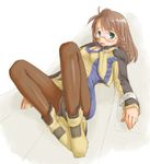  blush braid brown_hair crotch_seam glasses green_eyes kasuga_yukihito panties panties_under_pantyhose pantyhose pantyshot restrained shion_uzuki solo underwear upskirt xenosaga 