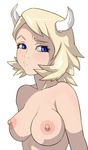  bad_id bad_pixiv_id blonde_hair blue_eyes breasts eeyon horns medium_breasts nipples nude original short_hair solo zangi 