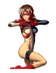  bandaid bandaid_on_nose blonde_hair boxing_gloves boxing_headgear breasts brown_hair covered_nipples fist_in_hand gloves medium_breasts multicolored_hair nekkeau original see-through short_hair solo thigh_strap two-tone_hair 