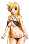  ahoge bikini blonde_hair blush breasts fate_testarossa large_breasts long_hair lyrical_nanoha mahou_shoujo_lyrical_nanoha_strikers red_eyes solo swimsuit underboob very_long_hair yuuki1103 