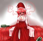  absurdly_long_hair akirame_miko bottle breasts cleavage copyright_request drunk empty_eyes futaba_channel hakama hat higuma japanese_clothes large_breasts long_hair miko pointy_ears red_hair red_hakama santa_hat solo very_long_hair you_gonna_get_raped 