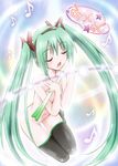  bad_id bad_pixiv_id blush closed_eyes flat_chest green_hair hatsune_miku headphones long_hair music nude shiroi_noria singing solo spring_onion thighhighs twintails vocaloid 