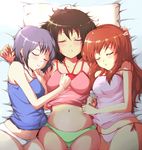  asahina_mikuru bad_id bad_pixiv_id bed blush brown_hair camisole closed_eyes kasai_shin long_hair midriff multiple_girls nagato_yuki navel panties purple_hair short_hair side-tie_panties sleeping suzumiya_haruhi suzumiya_haruhi_no_yuuutsu underwear underwear_only white_panties wide_hips 