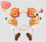 animal_ears bad_id bad_pixiv_id bag bell bell_collar blue_eyes brown_hair cake cat_ears collar copyright_request food highres maid mouth_hold multiple_girls observerz orange_hair pastry shoes short_hair sneakers sweets symmetry tail thighhighs 