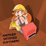  breasts engineer food genderswap gloves helmet highres large_breasts long_hair overalls popsicle red_hair solo sweat team_fortress_2 