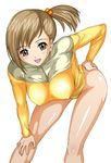  bad_id bad_pixiv_id breasts brown_eyes brown_hair copyright_request covered_nipples gymnast_leotard gymnastics hair_bobbles hair_ornament hairclip hyaku_juuichi large_breasts leotard short_hair smile solo yellow_leotard 