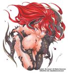  bad_id bad_pixiv_id blade breasts demon_girl horns huge_breasts long_hair monster_girl original red_eyes red_hair solo tongue zin_amami 