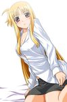  blonde_hair blush fate_testarossa long_hair lyrical_nanoha mahou_shoujo_lyrical_nanoha_strikers red_eyes solo yuuki1103 