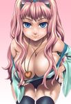  asanagi blue_eyes breasts cleavage huge_breasts jewelry long_hair macross macross_frontier necklace pink_hair sheryl_nome solo strapless sunglasses thighhighs 