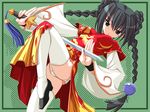  black_hair braid character_request china_dress chinese_clothes dreamsoft dress long_hair panties solo sword thighhighs tsurugi_hagane twin_braids underwear weapon 