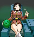  bad_id bad_pixiv_id black_hair blush boots gundam haro masao mirai_yashima mobile_suit_gundam panties pantyshot short_hair sitting solo underwear 