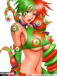  2002 artist_name asymmetrical_clothes breasts dated green_eyes green_hair halterneck heterochromia large_breasts lipstick makeup multicolored_hair navel original parted_lips red_eyes red_hair red_lipstick ryu_(ryu's_former_site) solo tattoo two-tone_hair underboob 