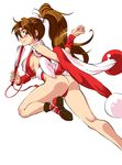  ass blush breasts brown_eyes brown_hair fatal_fury large_breasts long_hair nekoguchi ponytail revealing_clothes shiranui_mai sideboob simple_background snk solo the_king_of_fighters 