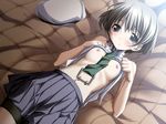  ashita_no_kimi_to_au_tame_ni bed bike_shorts flat_chest fujisaki_asahi game_cg kurashima_tomoyasu lying necktie nipples shirt_lift skirt solo 