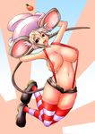  animal_ears areolae breasts copyright_request huge_breasts kanatsuki_tatsuya mouse_ears short_hair short_shorts shorts solo striped striped_legwear tail thighhighs 