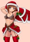  blue_eyes bra brown_hair capelet christmas dressing fe final_fantasy final_fantasy_xi garter_belt hat hume lingerie panties santa_costume santa_hat short_hair solo thighhighs underwear 