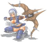  :o albino angry armor armored_dress arrow asuru_(armor) bangs belt beltbra blue_legwear blush bow_(weapon) breasts choker cleavage earrings elbow_gloves fantasy garter_belt gloves greaves hairband holding holding_bow_(weapon) holding_weapon hoop_earrings huge_weapon jewelry lace large_breasts looking_at_viewer midriff monster_hunter no_bra one_knee open_clothes open_mouth open_shirt outstretched_arm panties pantyshot pantyshot_(squatting) pleated_skirt quiver red_eyes see-through shadow shirt short_hair simple_background sketch skirt solo spread_legs squatting tagane thighhighs tiptoes underwear weapon white_hair white_panties wide_hips 