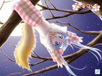  blue_eyes blue_hair child in_tree long_hair long_sleeves louis&amp;visee moon night non-web_source pajamas plaid sky solo tail tail_tale tamae tree twintails upside-down wallpaper 