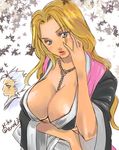  1girl bad_id bad_pixiv_id bleach blonde_hair breasts cleavage downblouse haori hitsugaya_toushirou japanese_clothes large_breasts long_hair matsumoto_rangiku mole mole_under_mouth ri-ko taichou_haori 