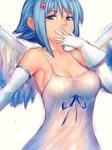  :o angel angel_wings aqua_eyes armpits bangs bare_shoulders blue_hair breasts cleavage covering_mouth dress elbow_gloves fumio_(rsqkr) gloves hair_ornament hairclip hand_over_own_mouth large_breasts looking_at_viewer nanael no_bra open_mouth queen's_blade ribbon short_hair sideboob simple_background sketch solo taut_clothes taut_dress upper_body white_background white_dress white_gloves wide_hips wings 