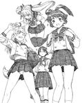  aiko_(renkin_san-kyuu_magical_pokaan) animal_ears backpack bag glasses greyscale highres liru long_hair monochrome multiple_girls pachira panties pantyshot randoseru renkin_san-kyuu_magical_pokaan school_uniform short_hair tail thighhighs traditional_media twintails underwear wolf_ears wolf_girl wolf_tail yug yuuma_(renkin_san-kyuu_magical_pokaan) 