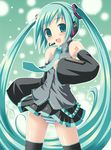  aqua_eyes aqua_hair detached_sleeves hatsune_miku long_hair necktie oniyazu_kakashi panties solo striped striped_panties thighhighs twintails underwear very_long_hair vocaloid 