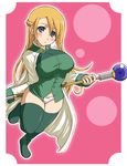  :o akino_hamo bangs belly_peek blonde_hair blue_eyes blush bow bow_panties braid breasts buttons cape covered_nipples fantasy french_braid full_body green_legwear hair_between_eyes halftone head_tilt holding holding_weapon large_breasts leg_lift long_hair long_sleeves looking_at_viewer mint_(summon_night) mole mole_under_eye no_pants open_mouth orb outline panties pink_background shirt sleeve_cuffs solo staff standing standing_on_one_leg summon_night summon_night_4 taut_clothes taut_shirt thighhighs underwear very_long_hair weapon white_panties 