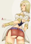  :o ashelia_b'nargin_dalmasca ass belt blonde_hair breasts brown_eyes butt_crack covered_nipples cowboy_shot dress final_fantasy final_fantasy_xii gauntlets large_breasts looking_at_viewer open_mouth panties red_panties rirakukan short_hair simple_background solo standing surprised underwear white_dress yellow_background 