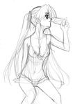  breasts chemise greyscale happiness! hiiragi_anri medium_breasts monochrome nipples sketch solo twintails 