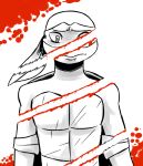  2019 abstract anthro bandanna black_and_white_and_red blood elbow_pads inkyfrog leonardo_(tmnt) male mask reptile scalie scratch shell simple_background solo teenage_mutant_ninja_turtles turtle white_background 