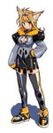  animal_ears atari atari_lynx blonde_hair cleavage_cutout copyright_request fox_ears handheld_game_console michael personification solo thighhighs yellow_eyes 