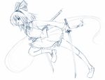  blue hairband hitodama katana konpaku_youmu konpaku_youmu_(ghost) monochrome seo_tatsuya short_hair sideways_mouth silver_hair solo sword touhou weapon 