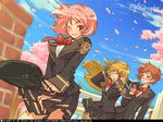  blazer cherry_blossoms gagraphic jacket multiple_girls school_uniform super_zombie wallpaper wind wind_lift 