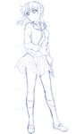  blue monochrome original puyo school_uniform sketch solo 