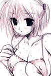  bikini bikini_top breasts covered_nipples large_breasts miyasu_risa monochrome original solo swimsuit 