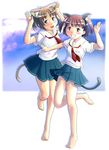  animal_ears barefoot cat_ears kibina_high_school_uniform kimi_kiss multiple_girls nyazui school_uniform tail 