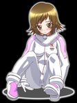  bodysuit cameltoe gambler_club morita_yukari rocket_girls sitting skin_tight solo spacesuit white_bodysuit 