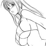  bikini bikini_top blush breasts copyright_request greyscale large_breasts lineart magaki_ryouta monochrome open_mouth sideboob solo swimsuit underboob 