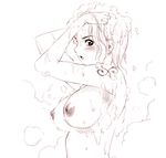  breasts large_breasts lowres monochrome nagi_raiun nami_(one_piece) nipples nude one_piece showering soap solo 