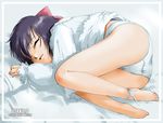  barefoot bed black_hair clamp_gakuen_tanteidan closed_eyes hair_ribbon lingerie nightgown ookawa_utako panties ribbon sleeping solo suzuki_kyoutarou underwear white_panties 