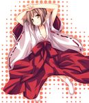  brown_hair copyright_request flat_chest hakama japanese_clothes miko red_hakama shimakaze solo yellow_eyes 